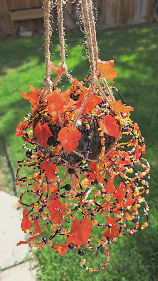 Halloween pumpkin beaded suncatcher
