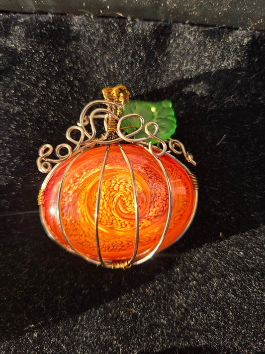 Hand wrapped wire and resin pumpkin pendant