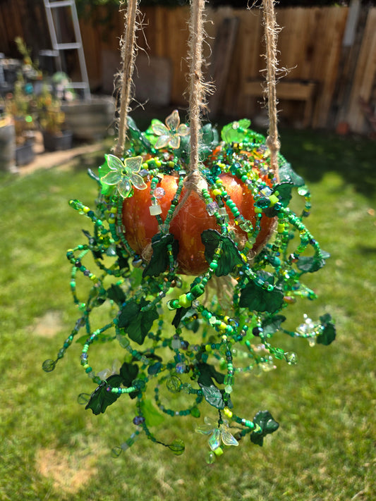 Pumpkin beaded suncatcher