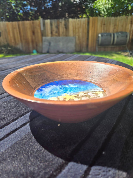 Wood and resin oceanscape bowl.
