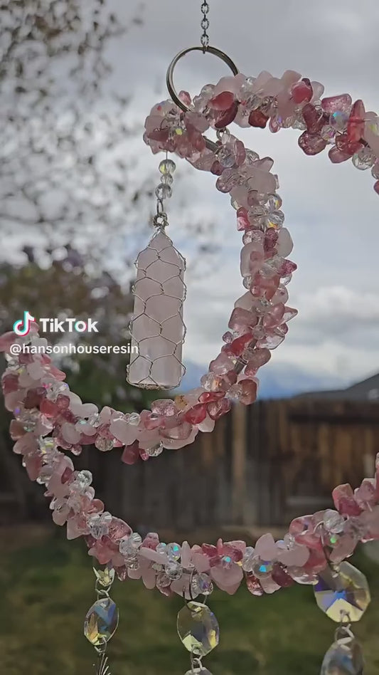 Rose Quartz moon suncatcher