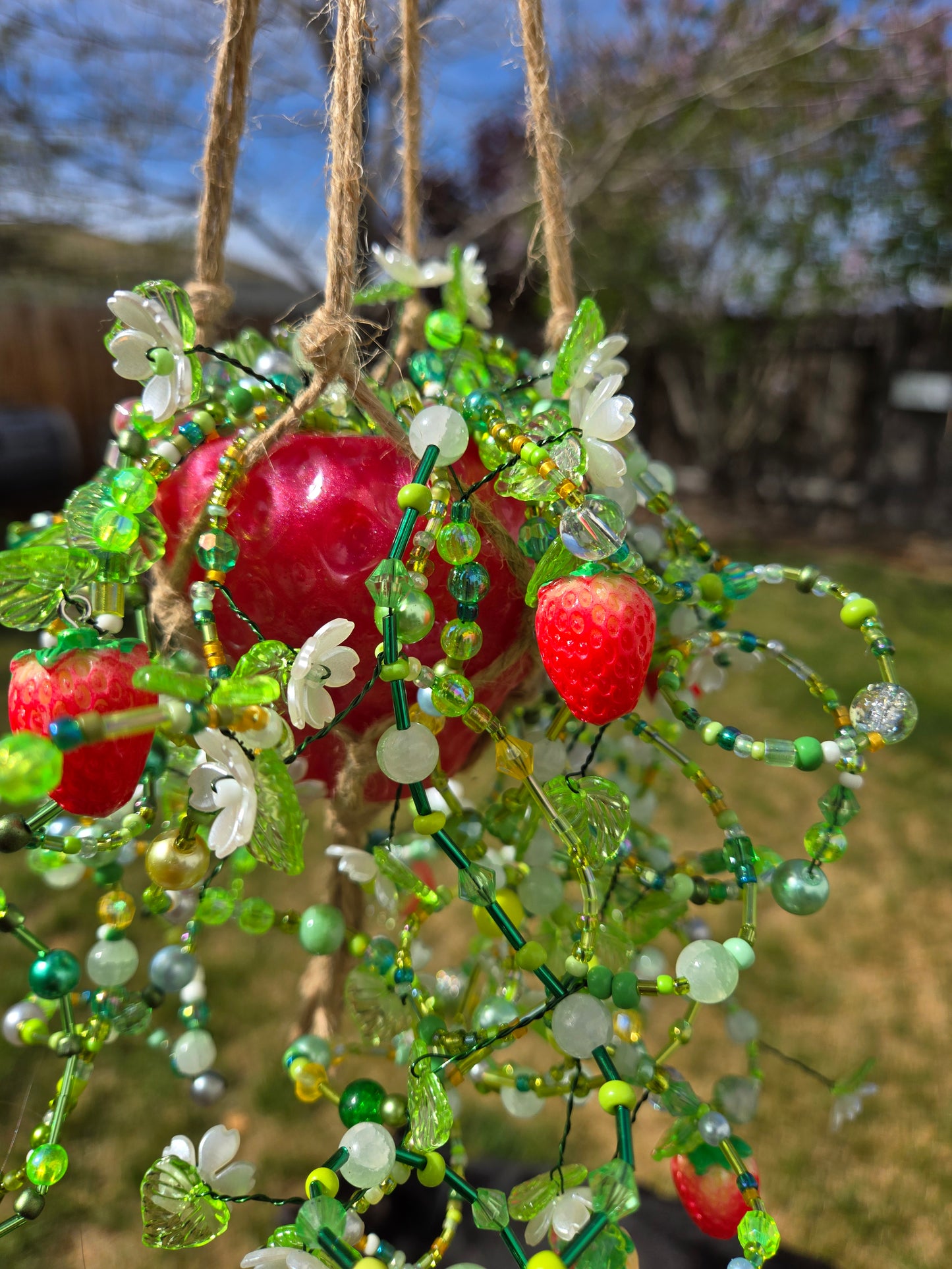 Strawberry potted plant suncatcher