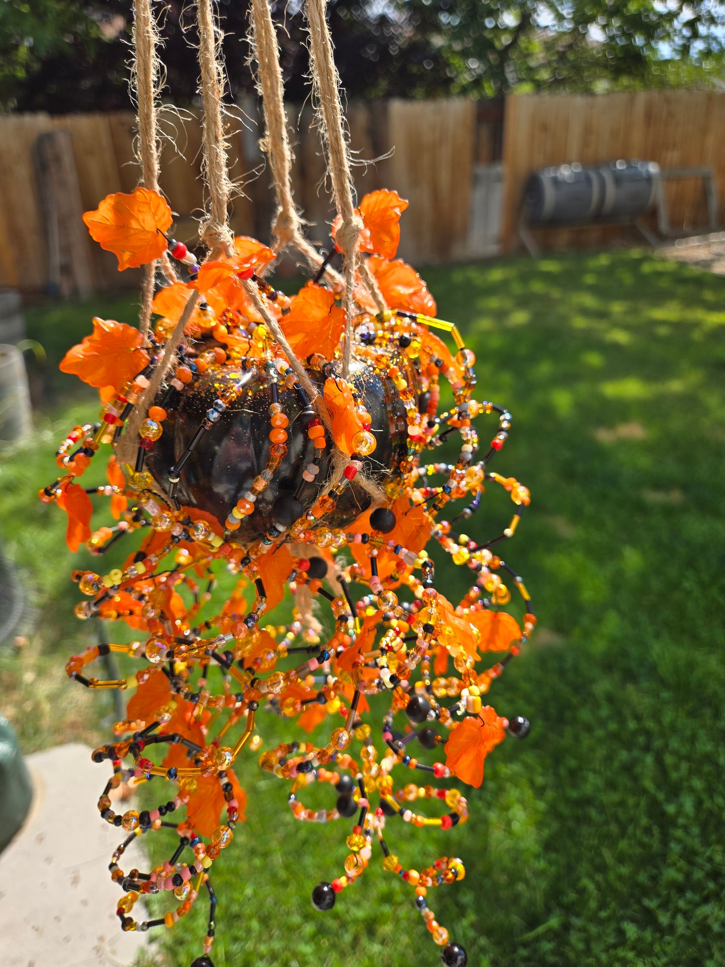 Halloween pumpkin beaded suncatcher