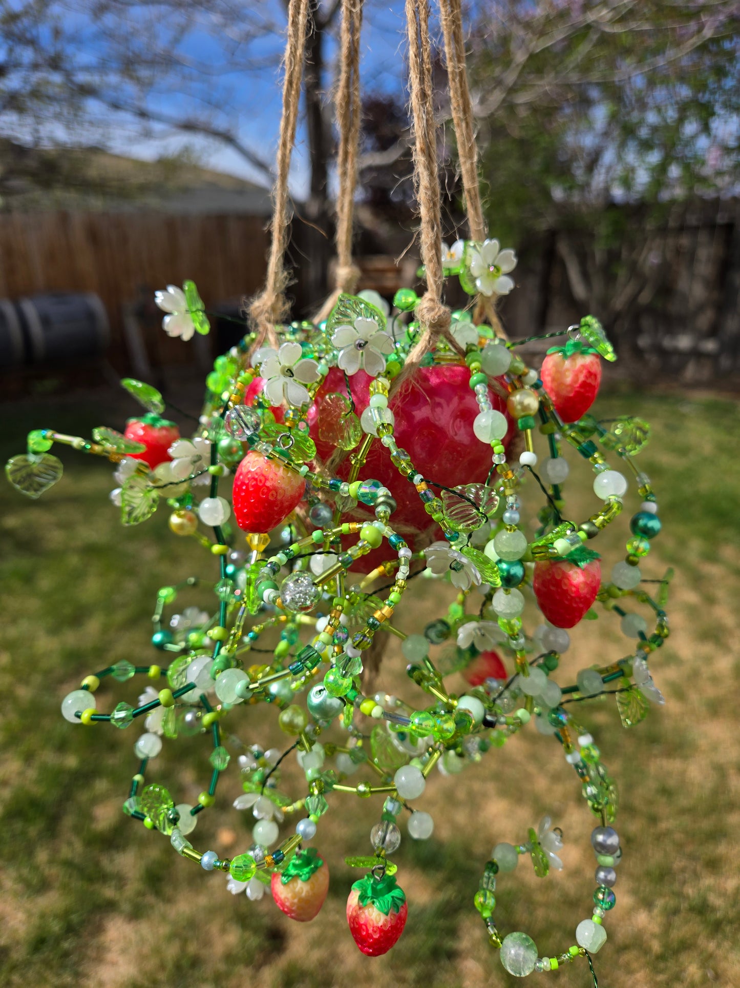 Strawberry potted plant suncatcher