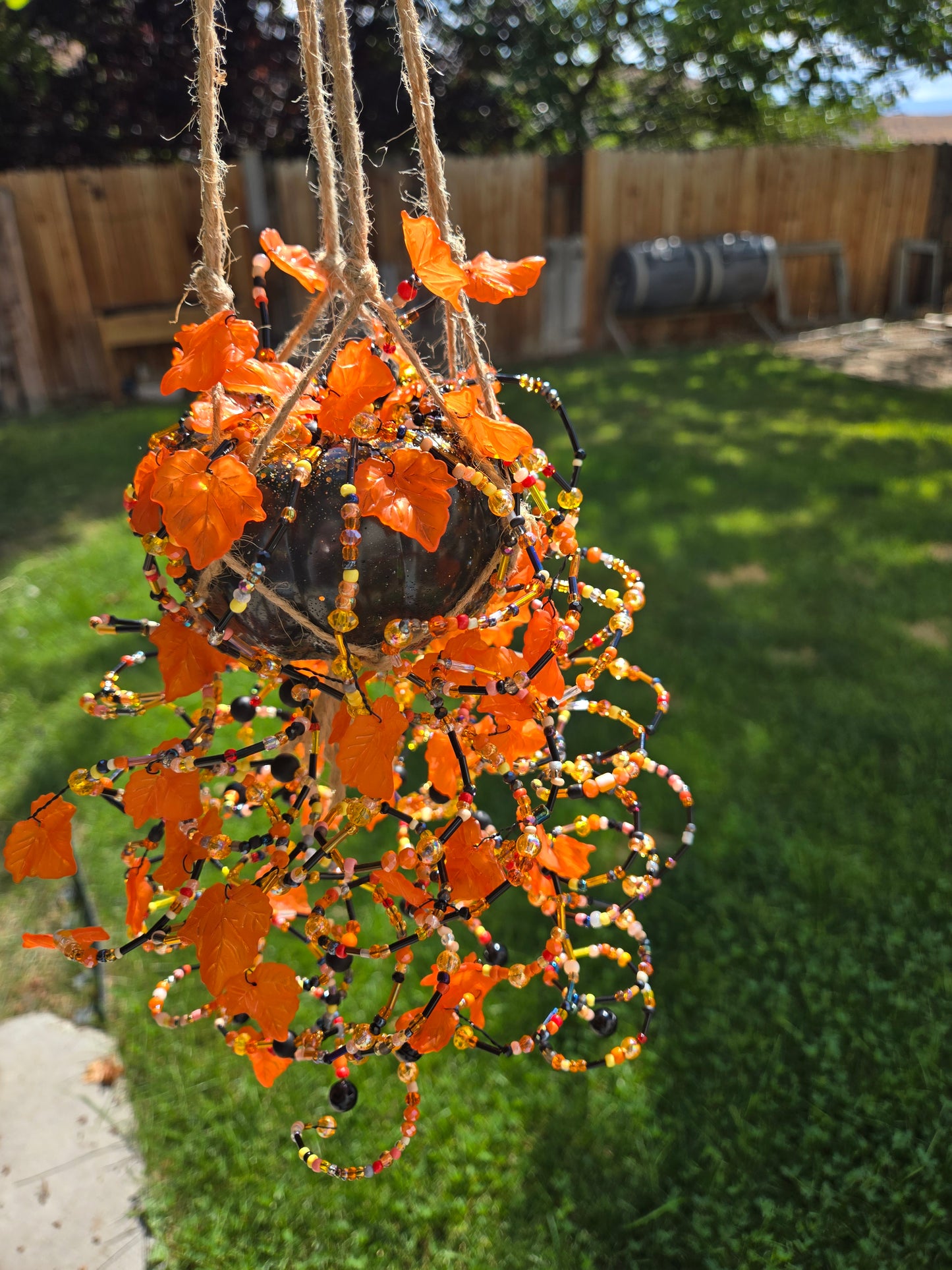 Halloween pumpkin beaded suncatcher