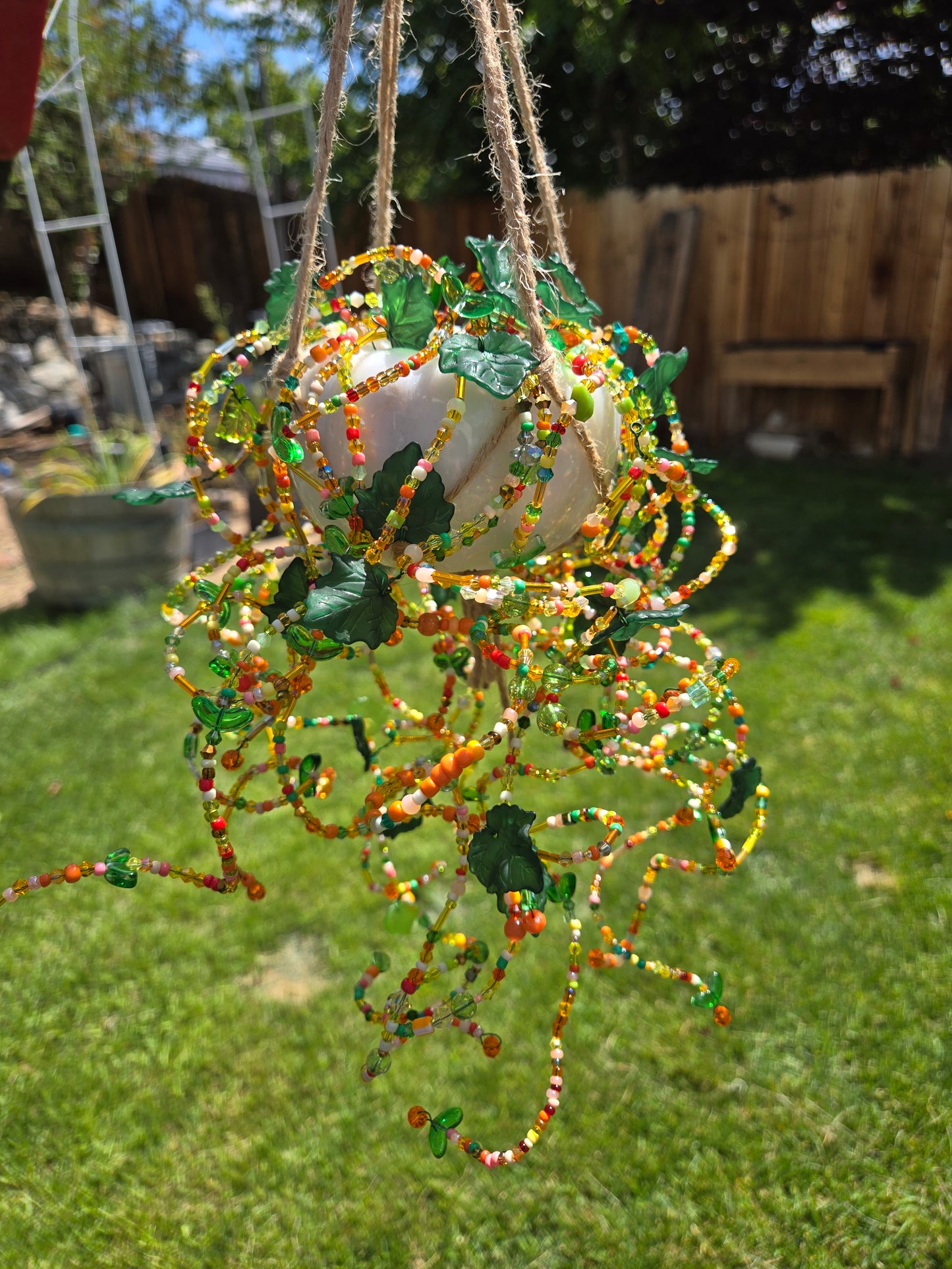 Pumpkin beaded suncatcher