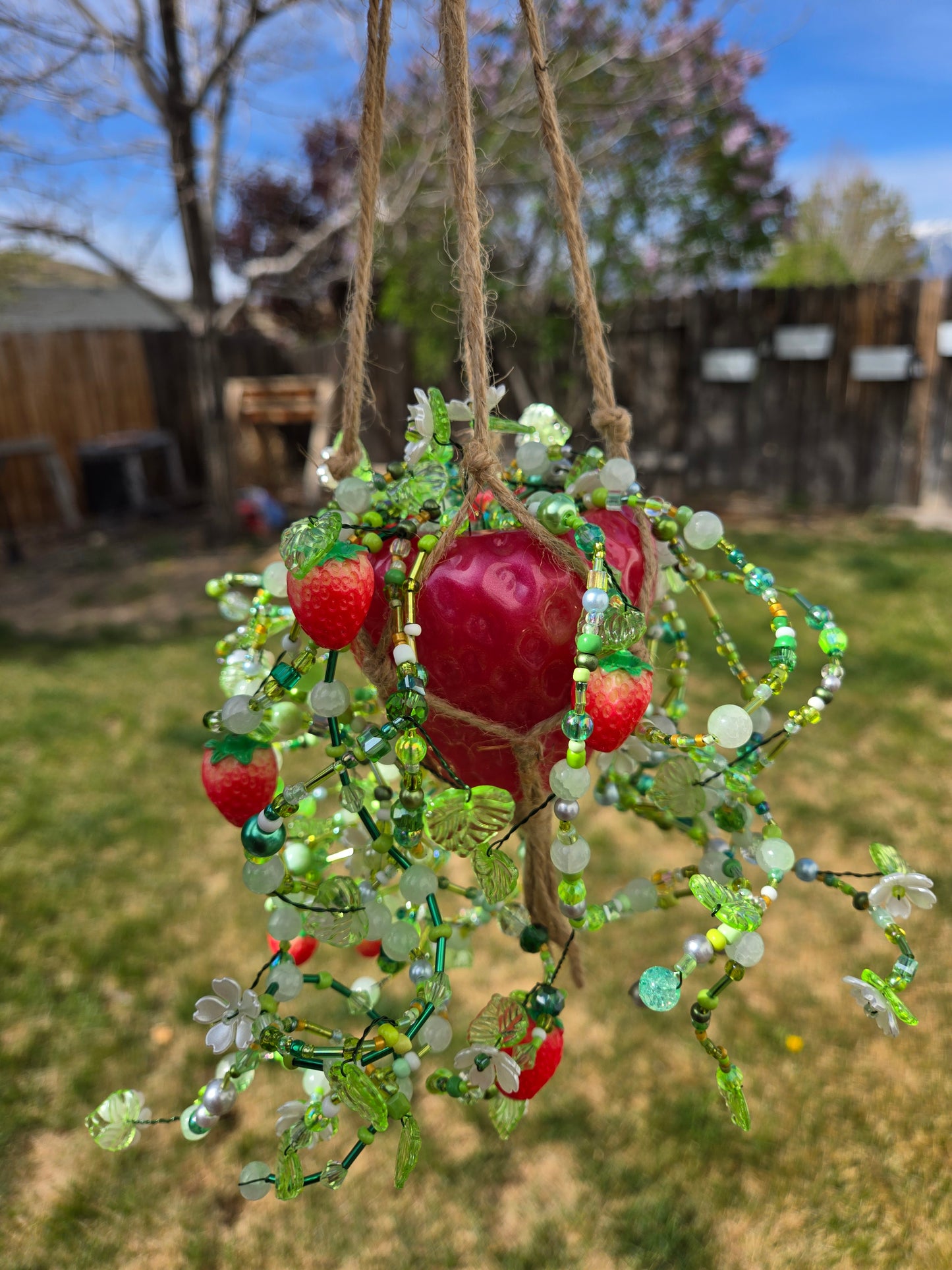 Strawberry potted plant suncatcher